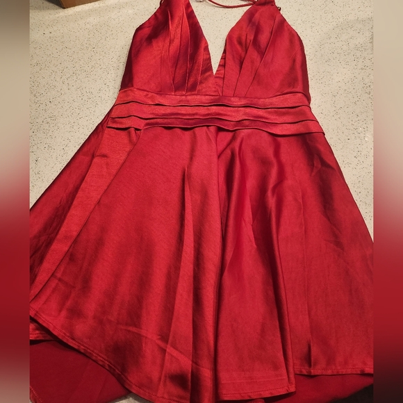 ANGEL BIBA BELLA NOTTE PLUNGING A-LINE MINI DRESS CHERRY - Picture 9 of 12
